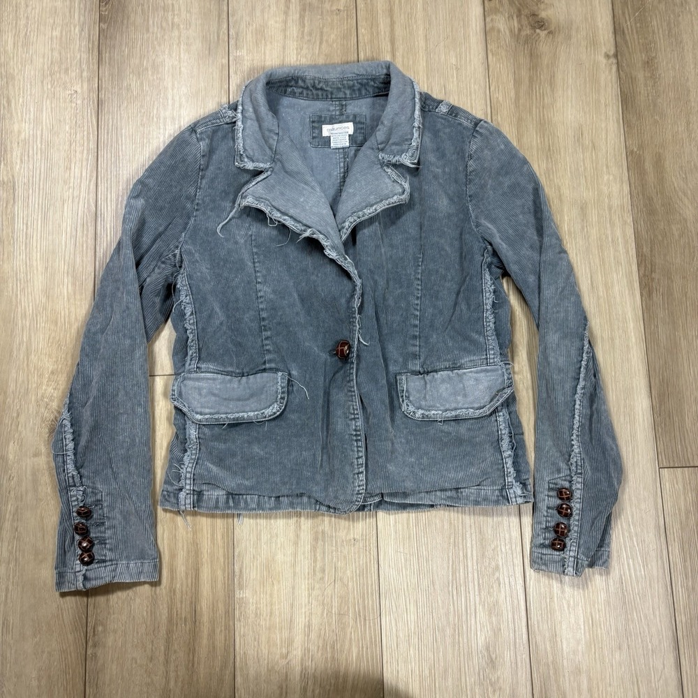 Maurices Soft Green Corduroy Acorn Button Up V Neck Jacket Large Distressed Y2K